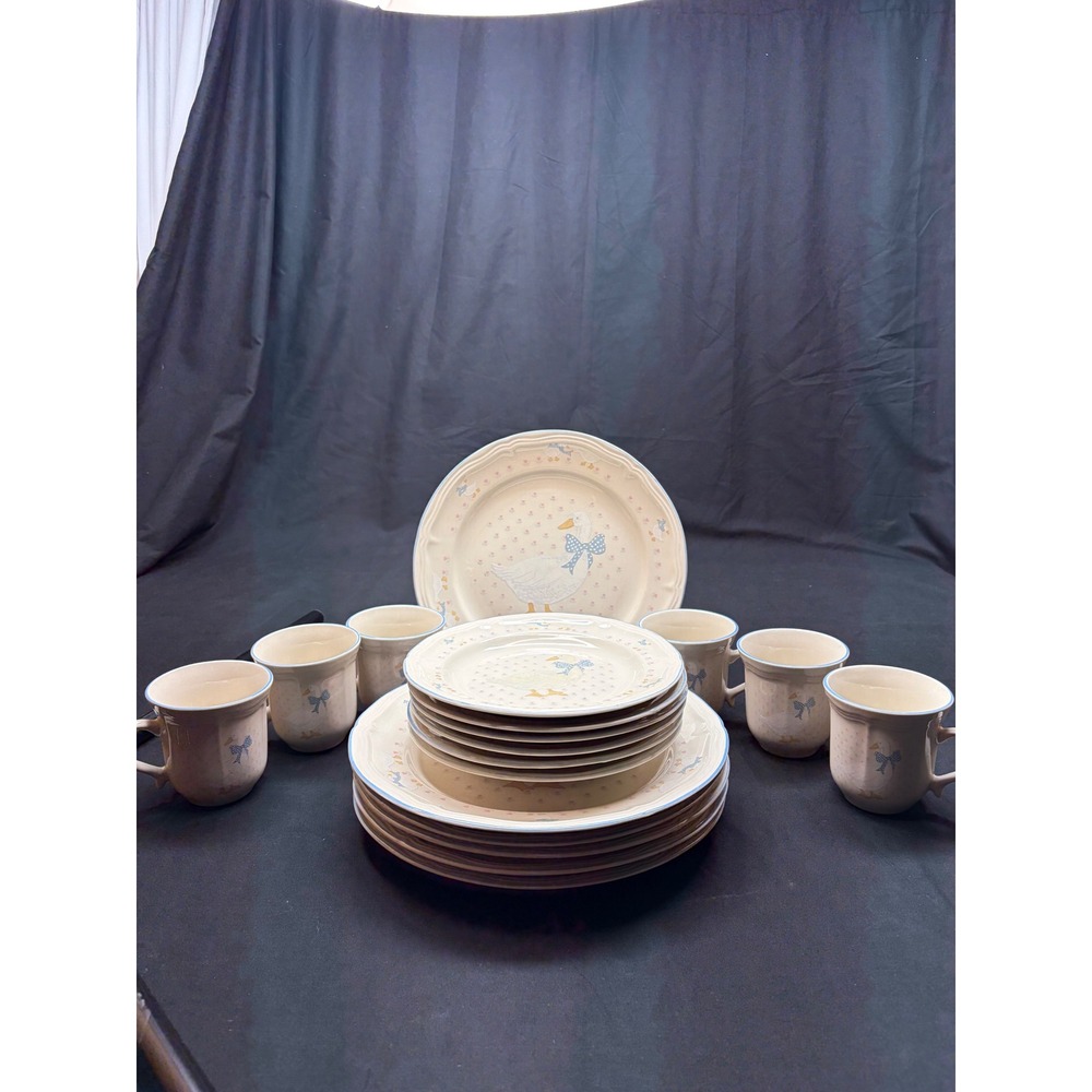 Tienshan Stoneware Country Goose Blue Bow Heart Vintage Dinnerware Cottagecore - Picture 10 of 16